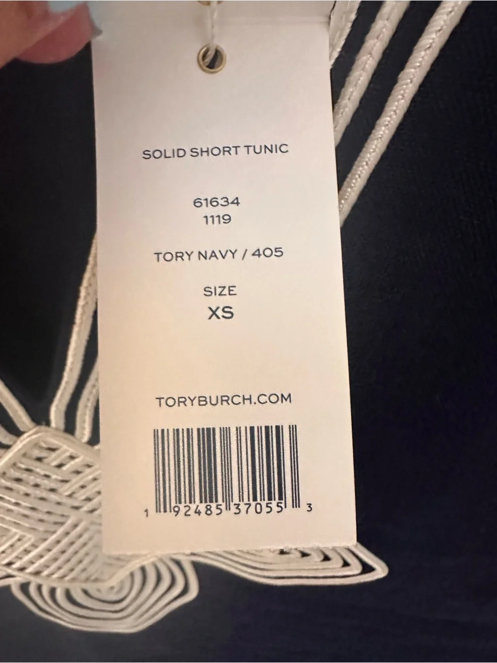 Tory Burch Navy Swim Cover-Up with Cream Embroidered Neckline